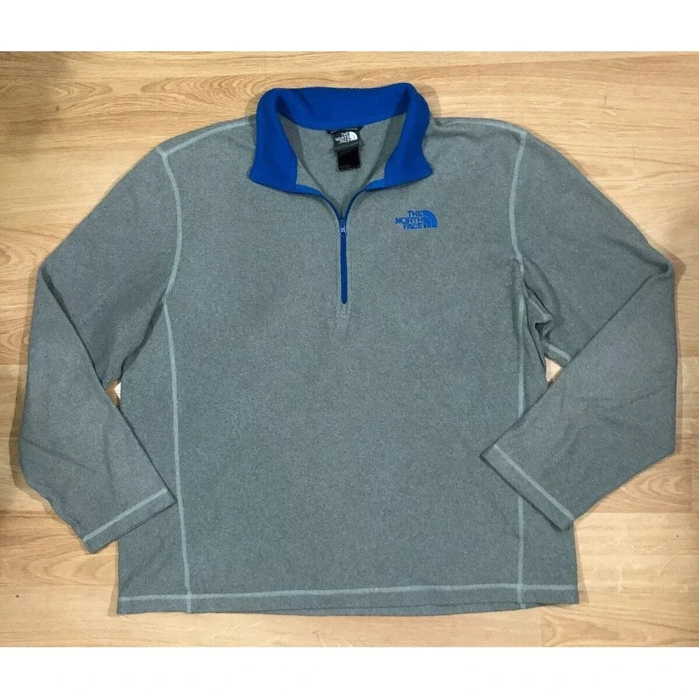 Mens THE NORTH FACE Fleece 1/4 Zip Size Large Gray And Blue Long Sleeve‎